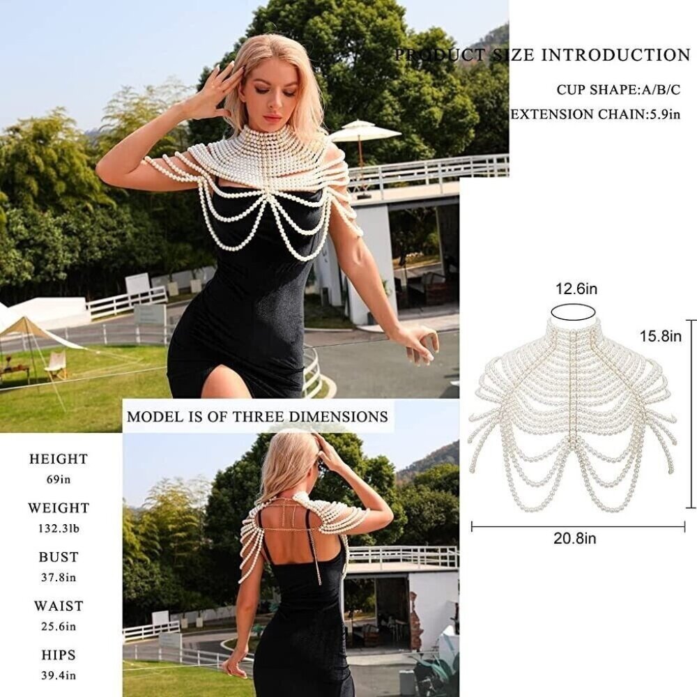 Jewelry Accessory Layered Ivory Gold Synthetic Big Pearls Necklaces Body Chains - Picture 16 of 16